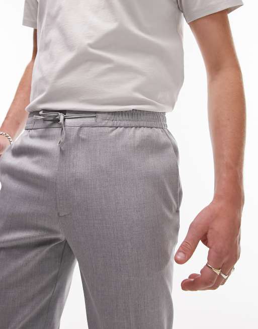 Topman skinny smart pants with elasticated waistband in light gray, 3 of 4