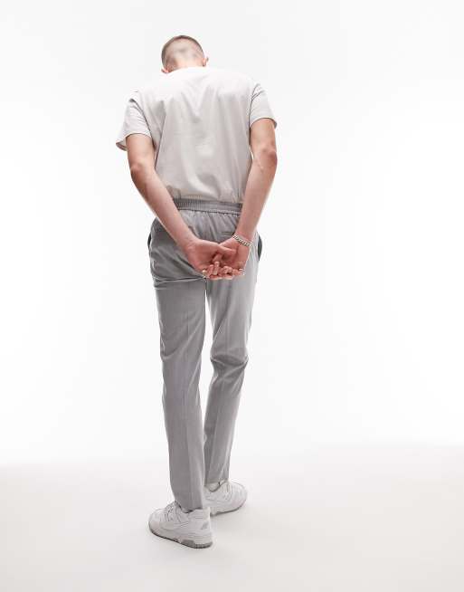 Topman skinny smart pants with elasticated waistband in light grey, 2 of 4