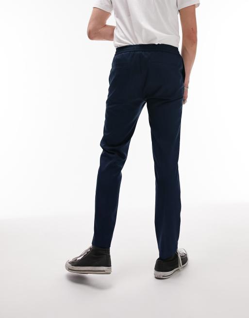 Topman skinny smart pants with elasticated waistband in navy