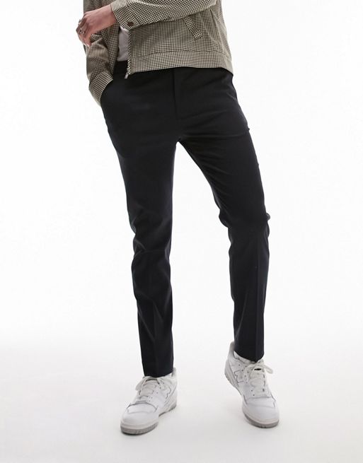 Topman skinny smart pants with elasticated waistband in navy