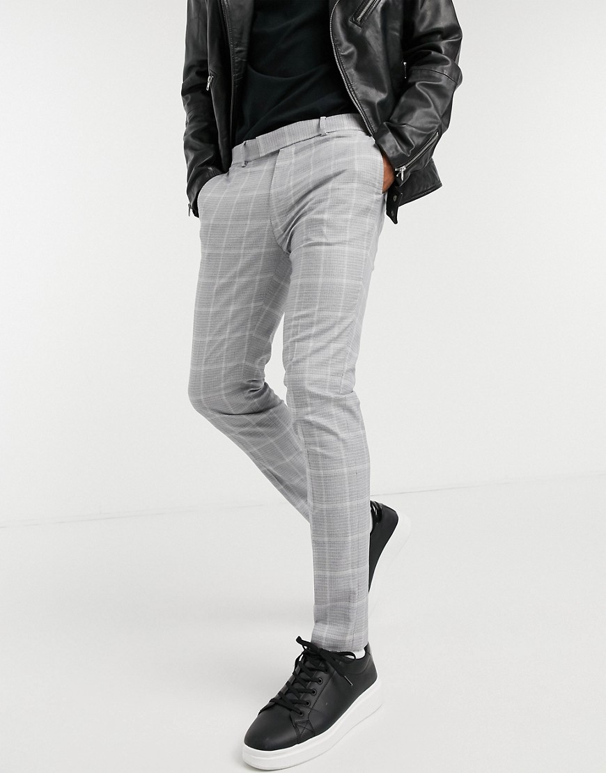 Topman skinny smart pants with light gray check