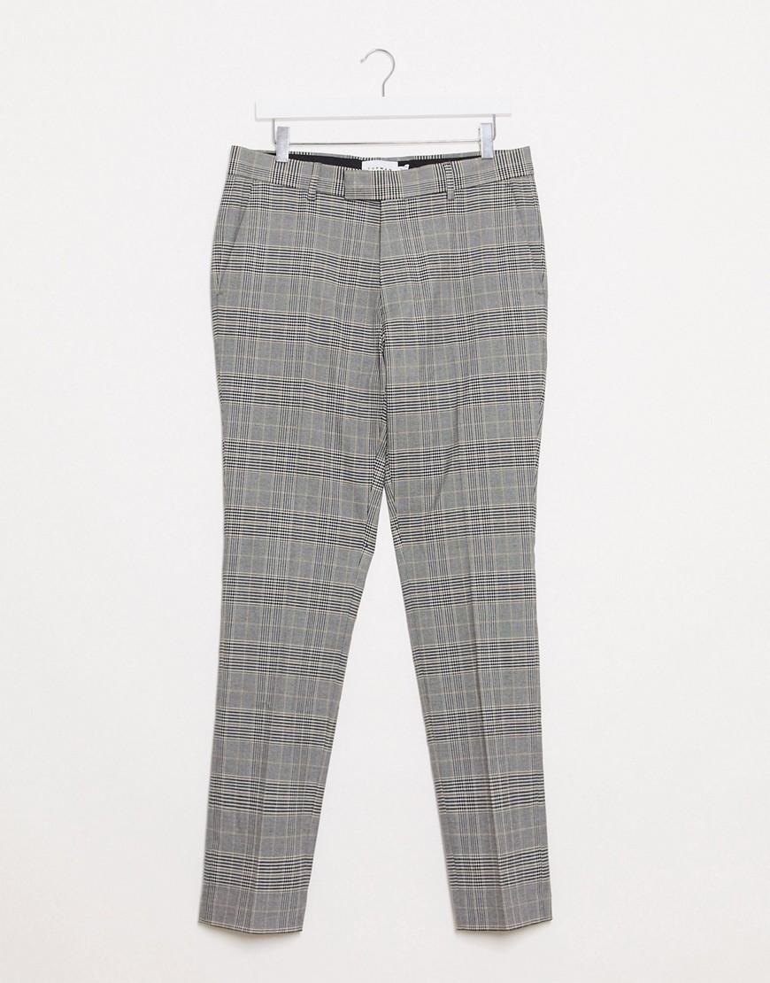 Topman skinny smart puppytooth check trousers in stone & black