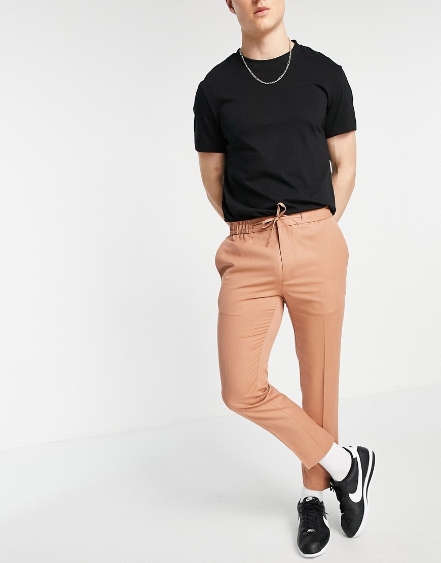 Topman skinny smart sweat-style pants in tan-Brown