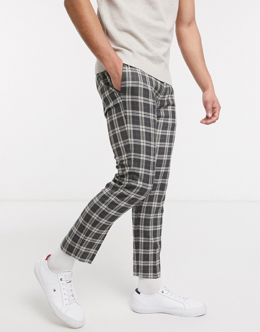 Topman skinny smart sweatpants in gray heritage check