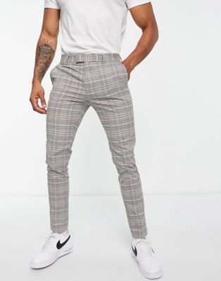 Topman skinny smart trousers in black check