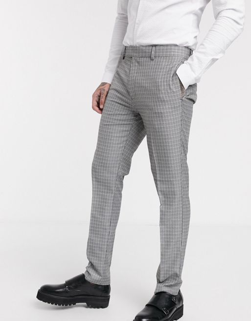Topman skinny smart trousers in blue & grey check | ASOS