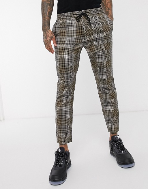 Topman skinny smart trousers in brown heritage check