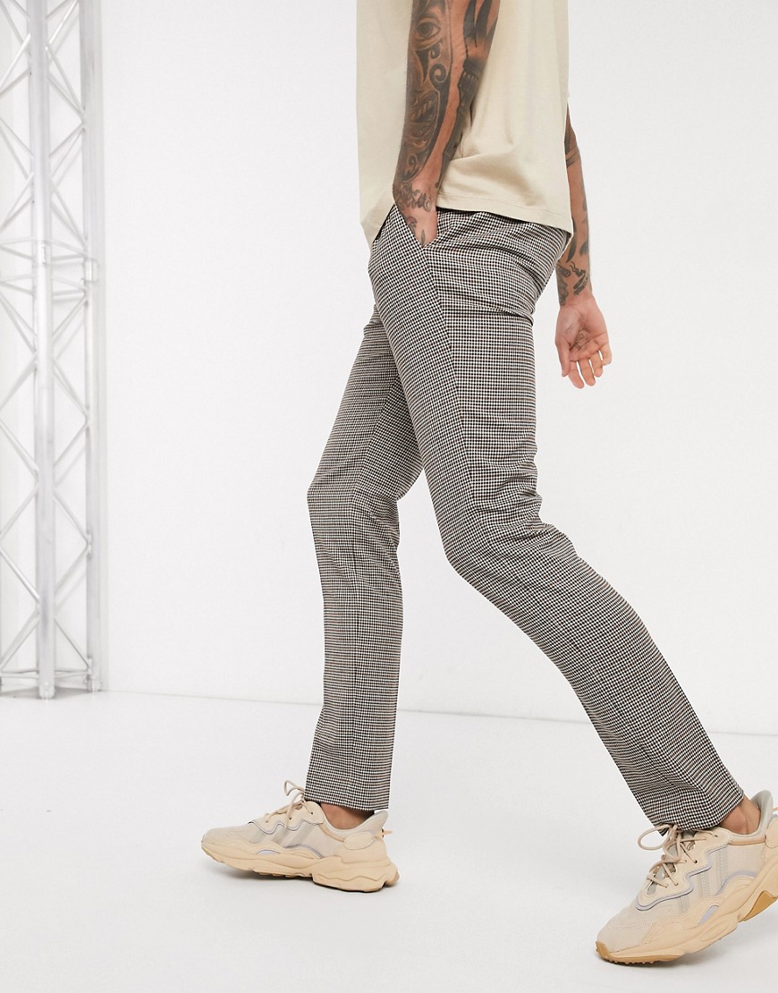Topman skinny smart trousers in brown puppytooth check