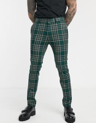 green and black check trousers