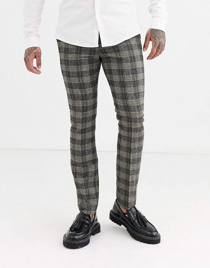 Topman skinny smart trousers in grey herringbone-Multi