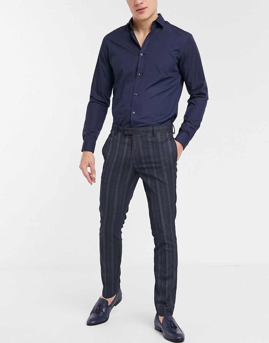 Topman skinny smart trousers in navy & black stripe-Multi