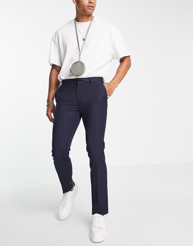 Topman skinny smart trousers in navy