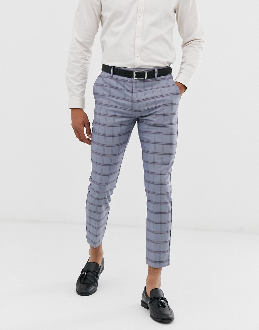 Topman skinny smart trousers in purple check-Multi