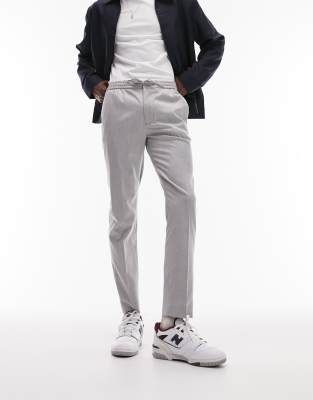 asos Topman skinny smart trousers with elastic waistband in light grey