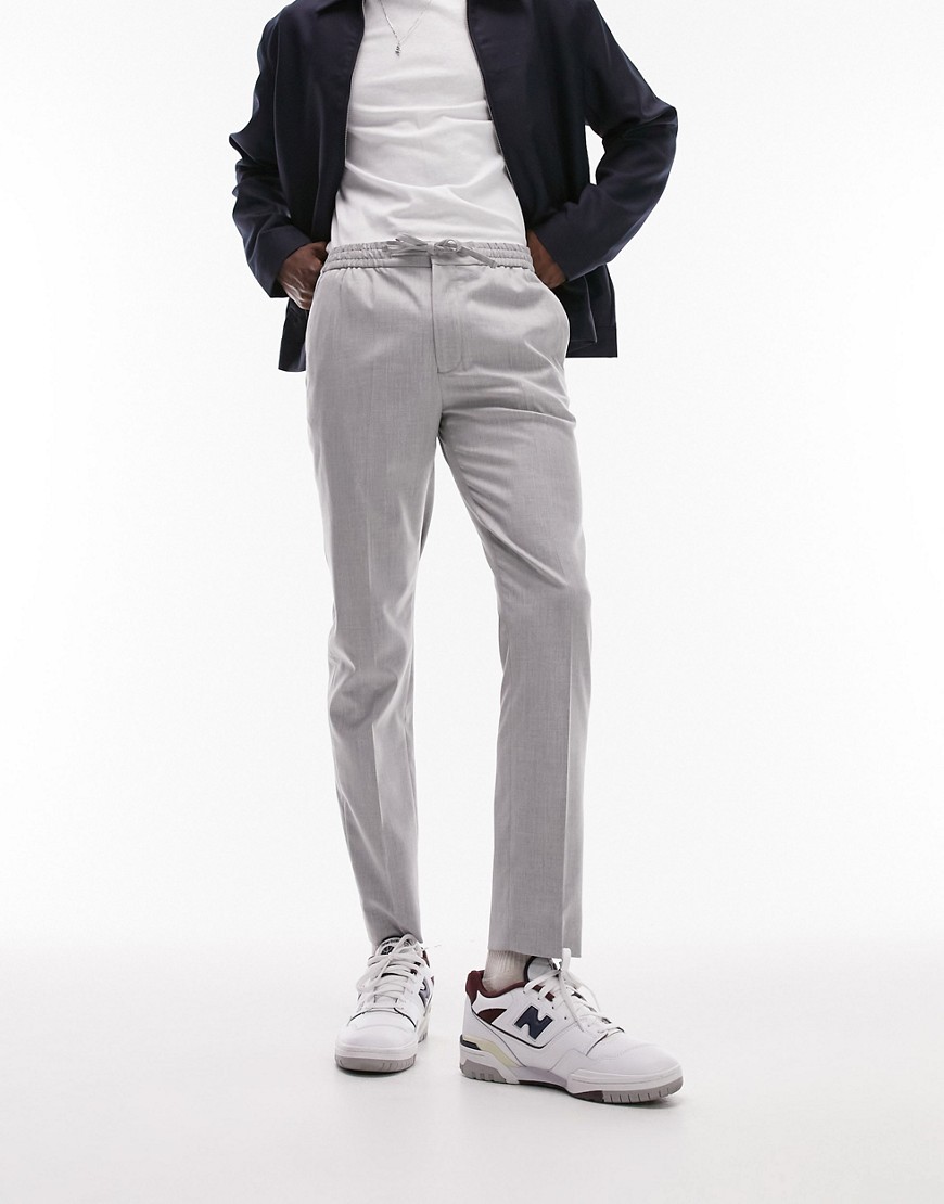 Topman skinny smart trousers with elastic waistband in light grey