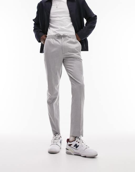 Topman skinny smart trousers with elastic waistband in light grey | ASOS