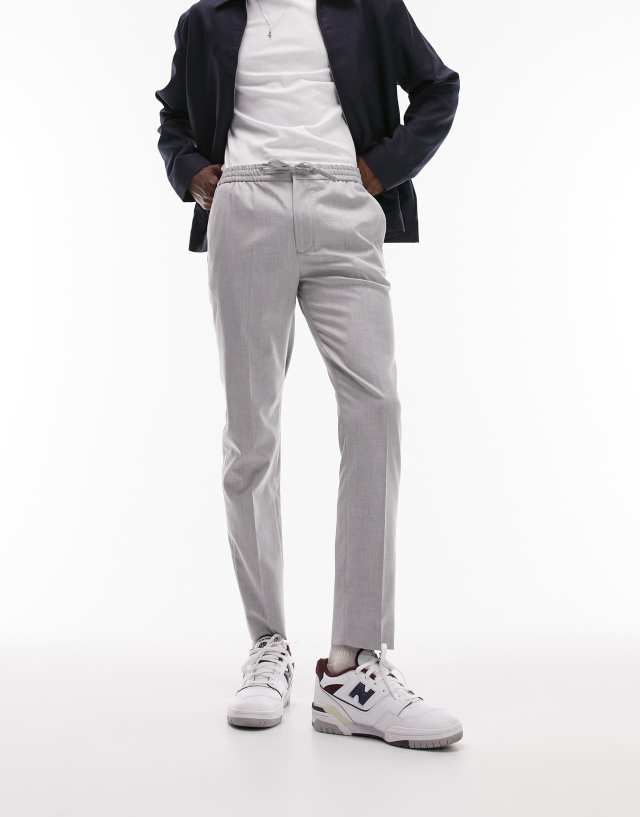 Topman - skinny smart trousers with elastic waistband in light grey