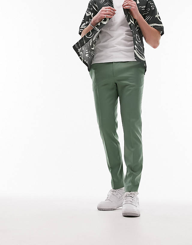 Topman - skinny smart trousers with elastic waistband in sage