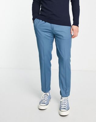 Topman skinny smart trousers with elasticated waist in blue
