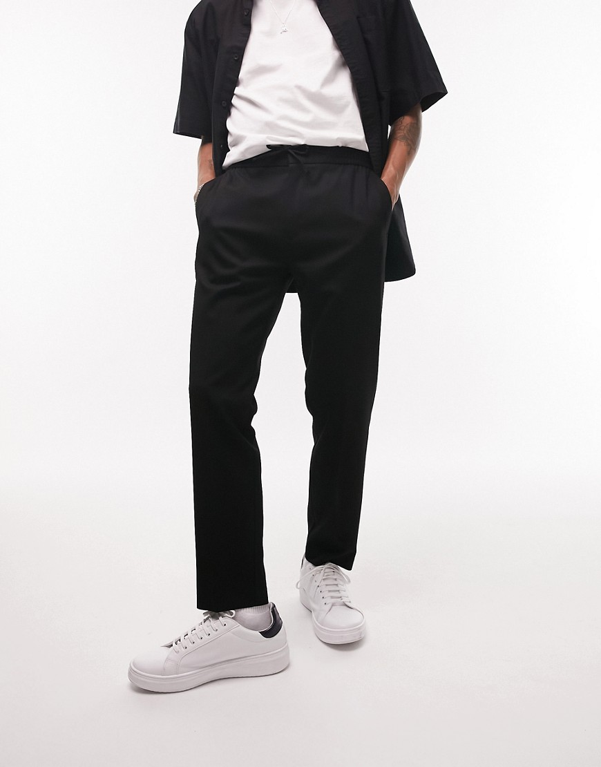 Topman skinny smart trousers with elasticated waistband in black