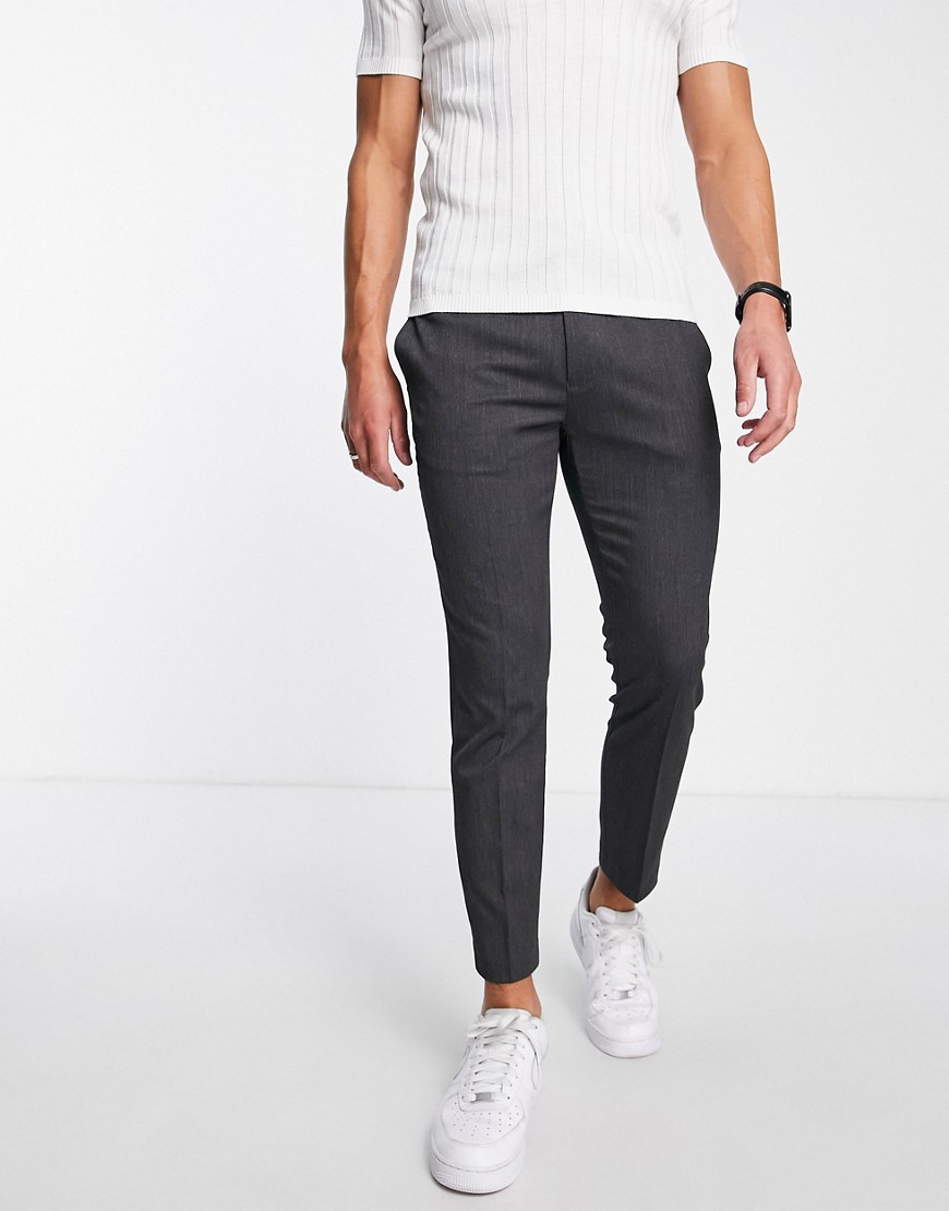 Topman skinny smart trousers with elasticated waistband in charcoal-Grey