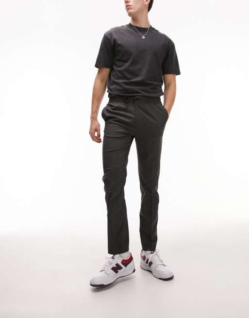 Topman skinny smart trousers with elasticated waistband in charcoal