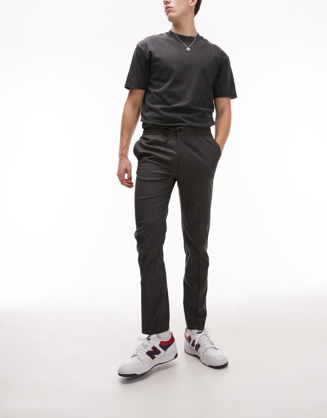 Topman - skinny smart trousers with elasticated waistband in charcoal