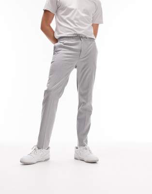 Topman Topman skinny smart trousers with elasticated waistband in light grey