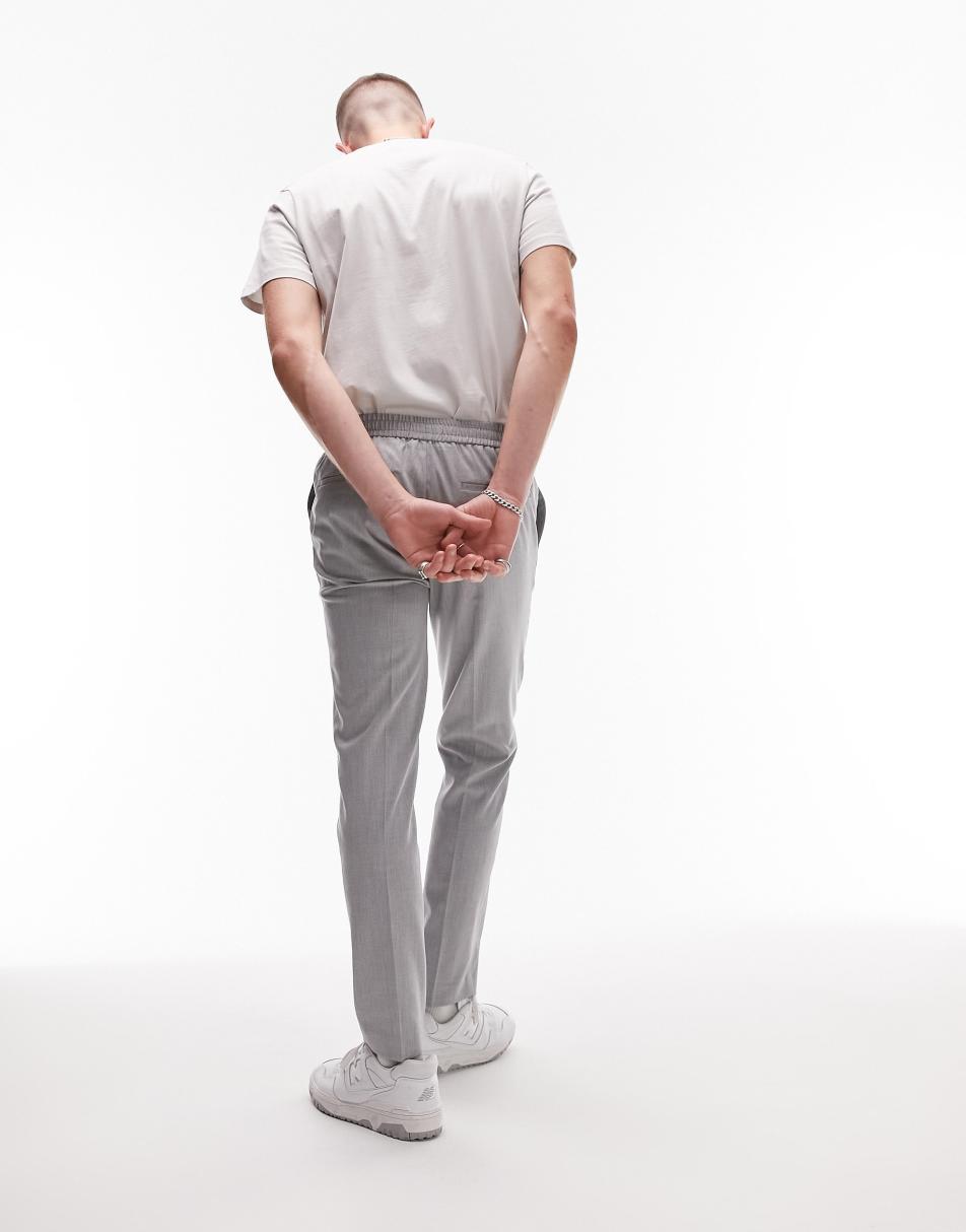 Topman skinny smart trousers with elasticated waistband in light