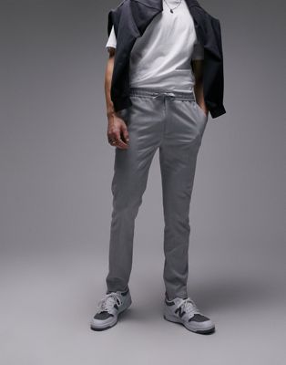 Topman skinny smart trousers with elasticated waistband in light grey