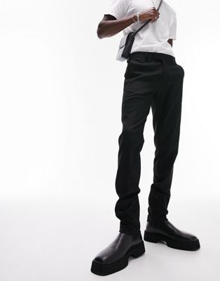 Topman skinny stacker twill trousers with zip hem in black - ASOS Price Checker