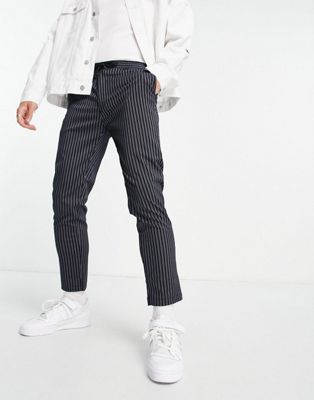 Topman skinny stripe jogger trousers in navy
