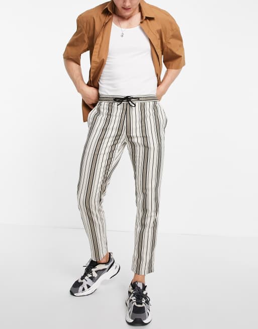 Topman skinny stripe joggers in neutral and brown ASOS