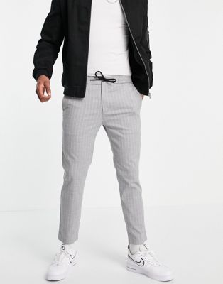 Topman skinny stripe trousers with elasticated waist in grey