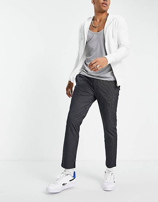 Trousers & Chinos Topman skinny stripe trousers with elasticated waist in navy 