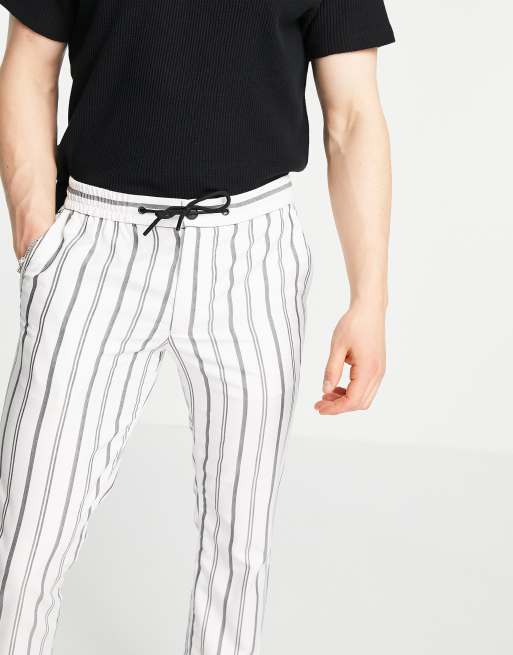 Topman skinny striped elasticated waist pants in white and black