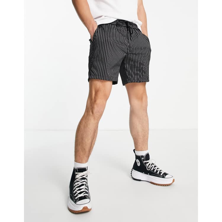 Black and 2025 white stripe shorts