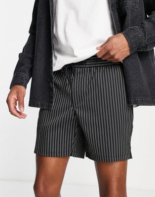 Topman skinny striped shorts in black