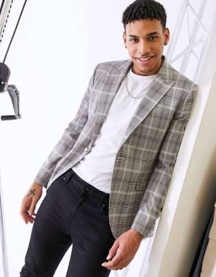 Skinny Single Breasted Check Suit Jacket