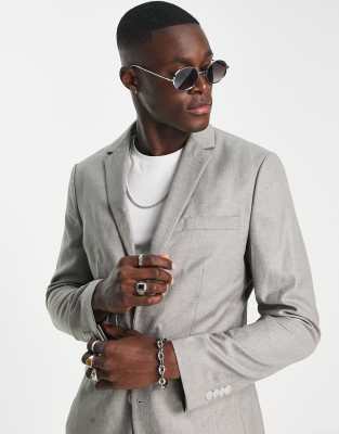 Topman skinny suit jacket in grey-Brown