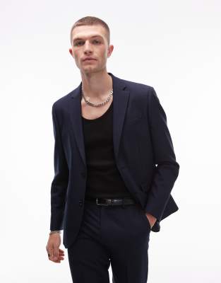 Topman skinny suit jacket in navy