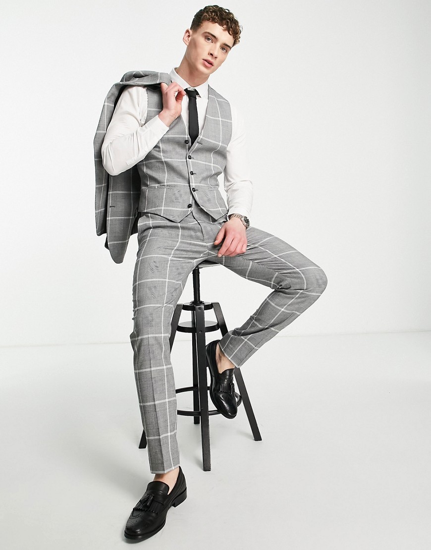 Topman Skinny Suit Pants In Gray Check