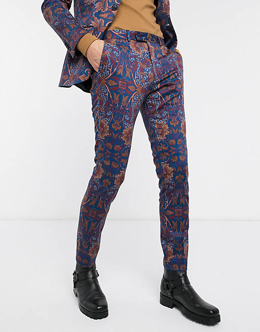 Topman skinny suit pants in blue floral print | ASOS