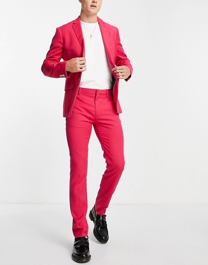 Topman skinny suit pants in bright pink