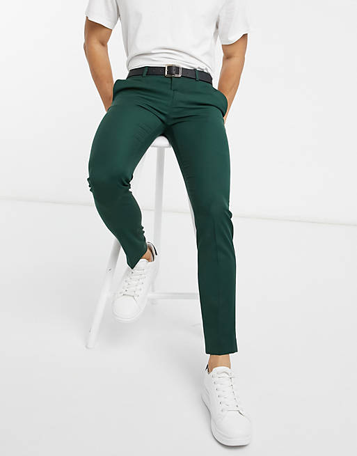 Topman skinny suit pants in dark green