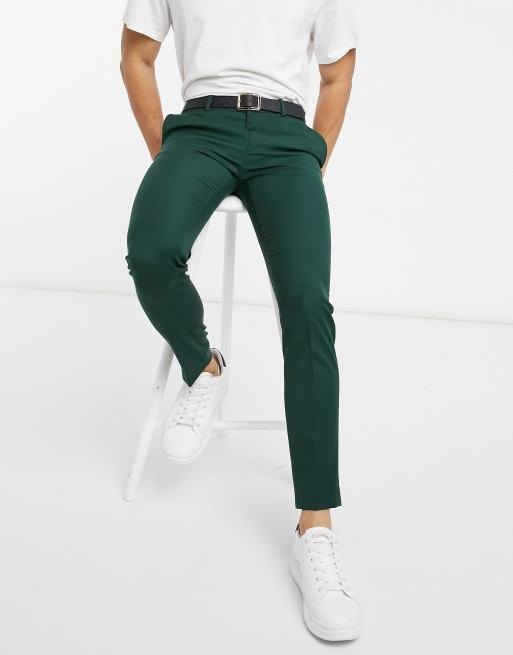 ASOS DESIGN Wedding Skinny Wool Mix Pants In Dark Green, 44% OFF