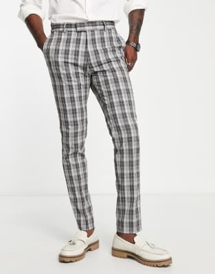 skinny suit pants in gray check