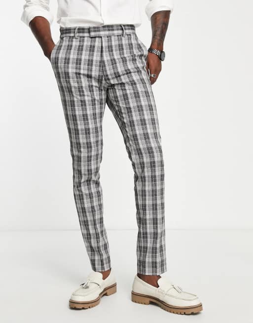 Topman skinny suit pants in gray check 
