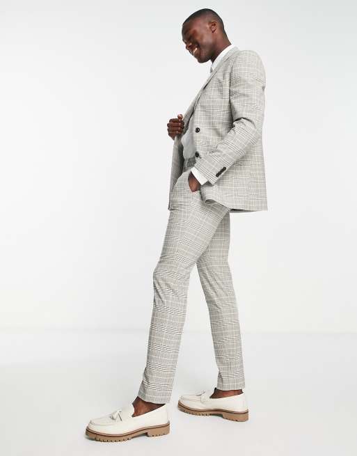 Topman skinny suit pants in grey check