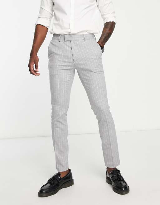 Topman skinny suit pants in grey pinstripe ASOS